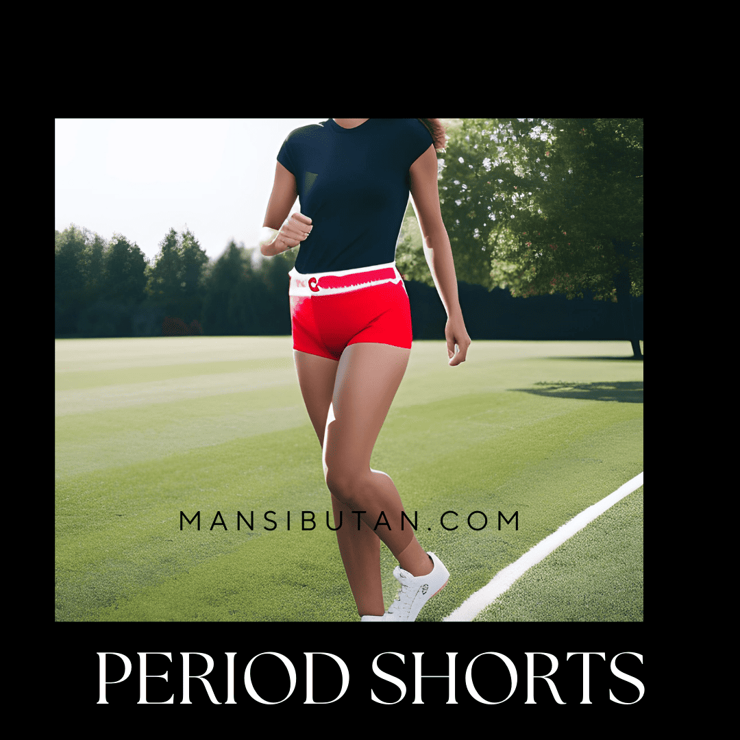 A woman wearing period shorts