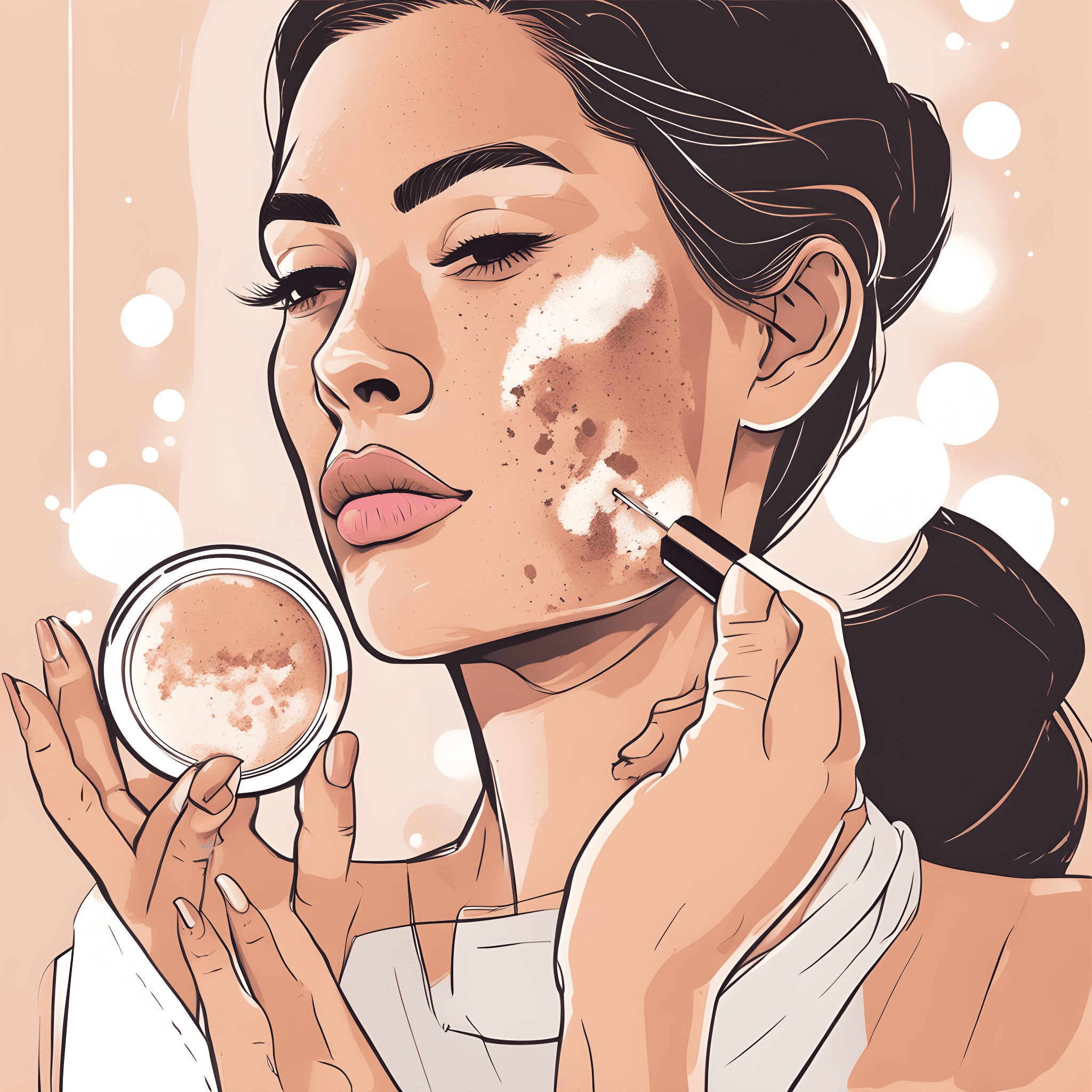 A woman applying a powder foundation on her acne prone skin