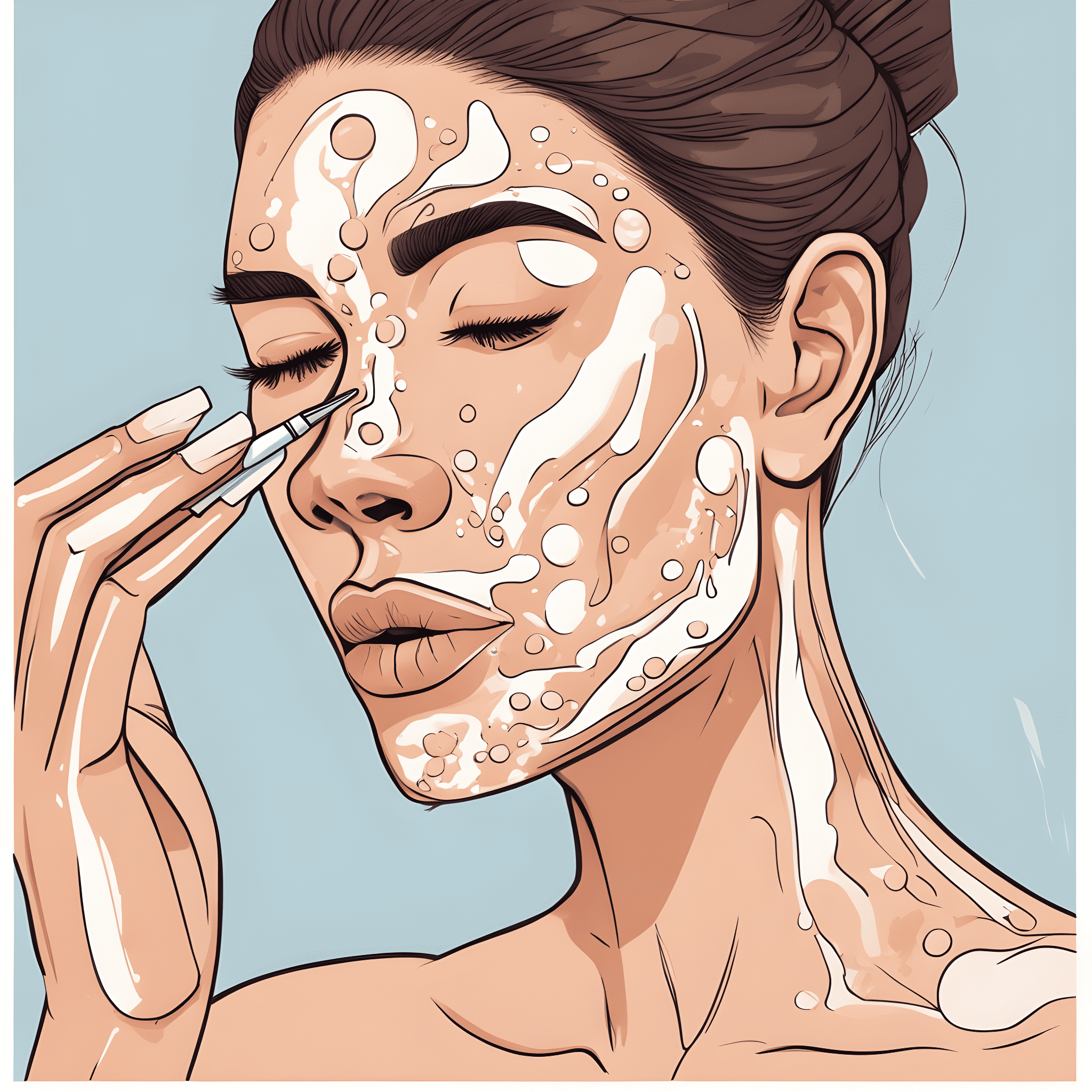A woman applying liquid foundation on her acne prone skin