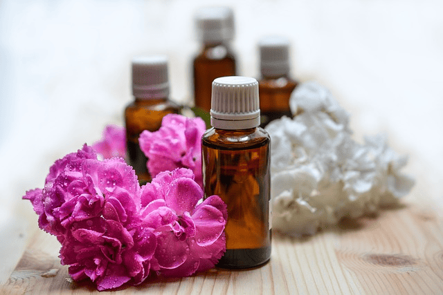 essential oils, flower background, aromatherapy